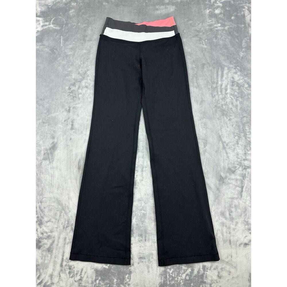 Lululemon Astro Pants Sz 4 Black Pink Gray Crossover Layered Waist Flare Yoga